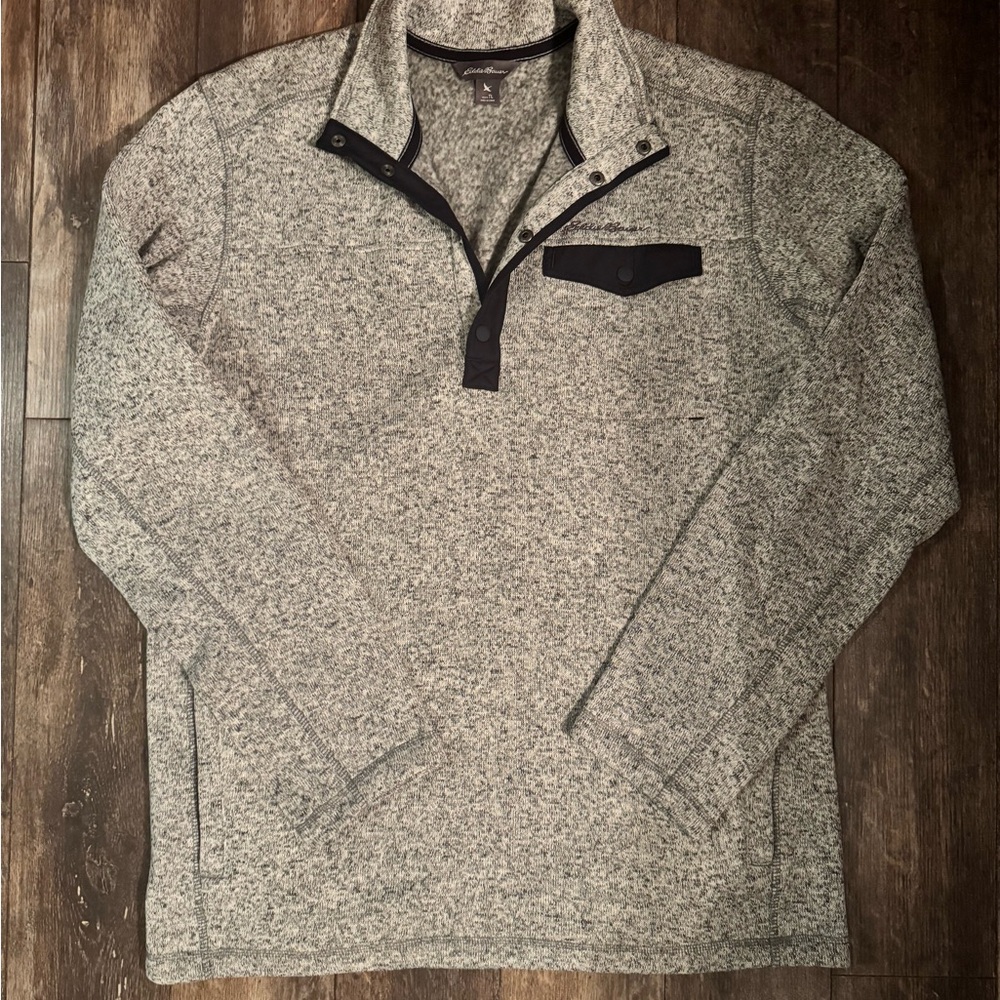 Eddie Bauer Gray Heather Quarter-Zip Pullover with Dark Trim